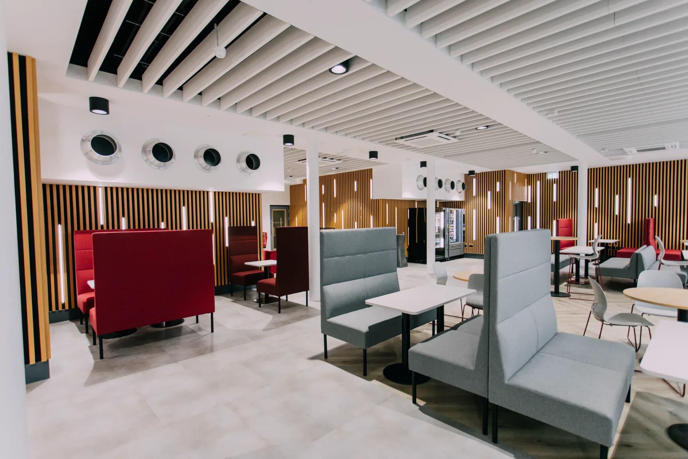 Suspended mineral fibre ceiling tile and grid detail on a UK commercial fit-out project