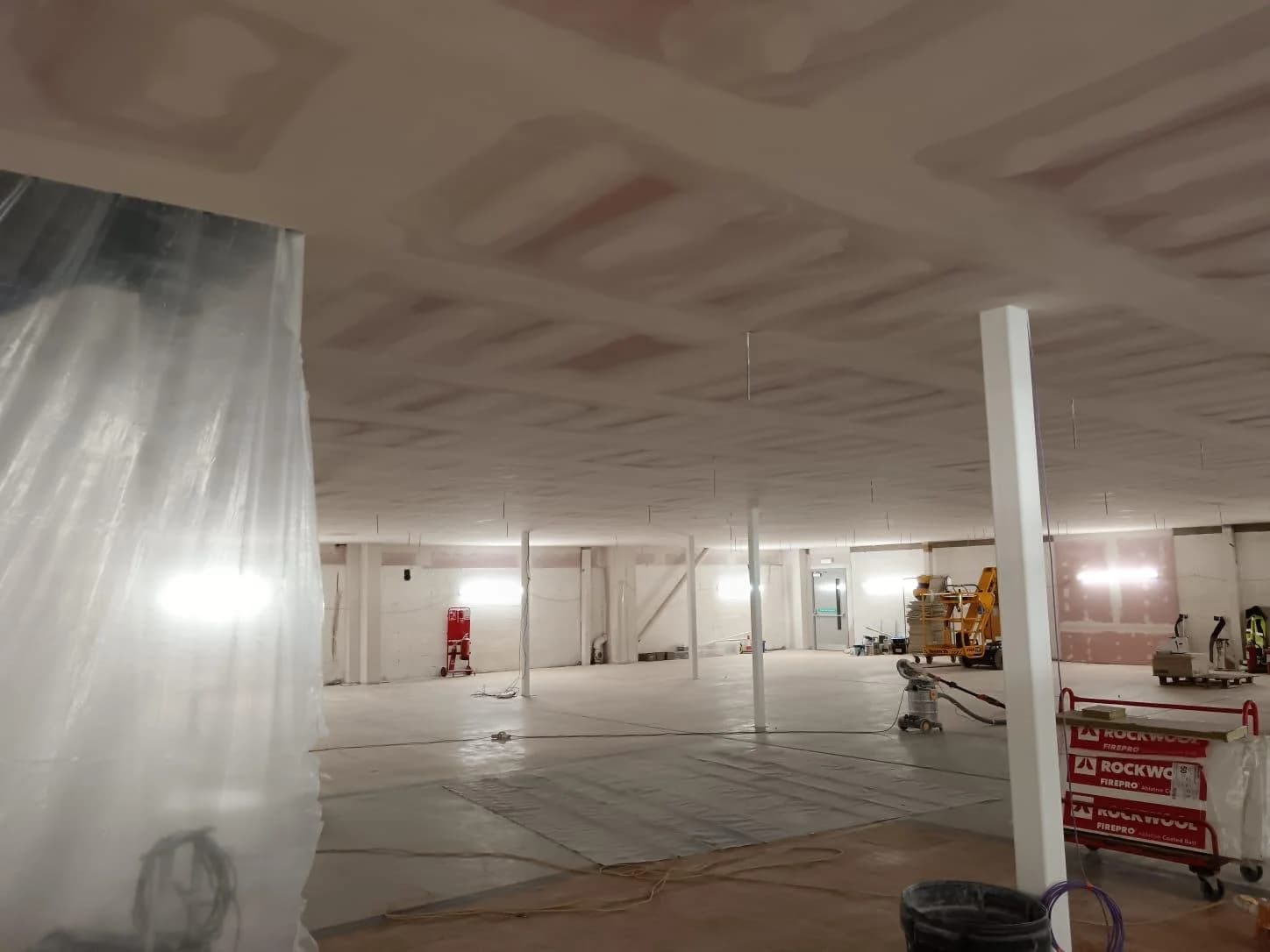 Fire-rated MF ceiling installation in progress at Dunelm Glasgow