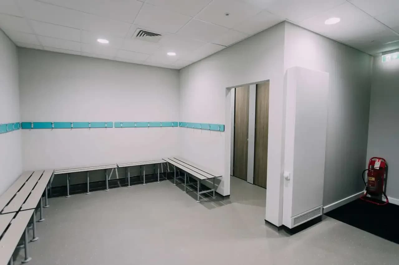 Ravenshead Leisure Centre interior with completed acoustic wall treatment and sports lighting