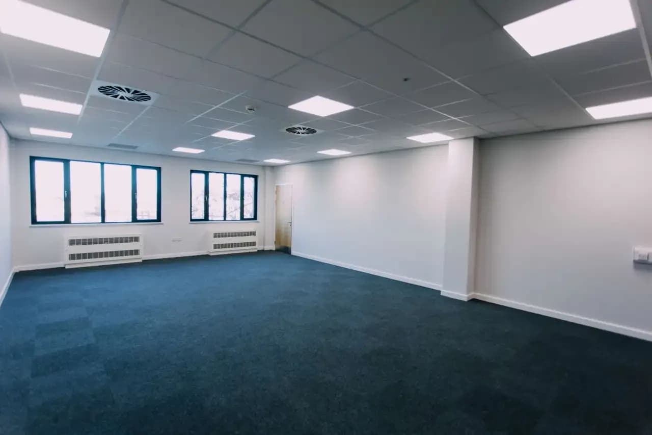 Wide view of Redmoor Academy interior with completed acoustic wall panel installation