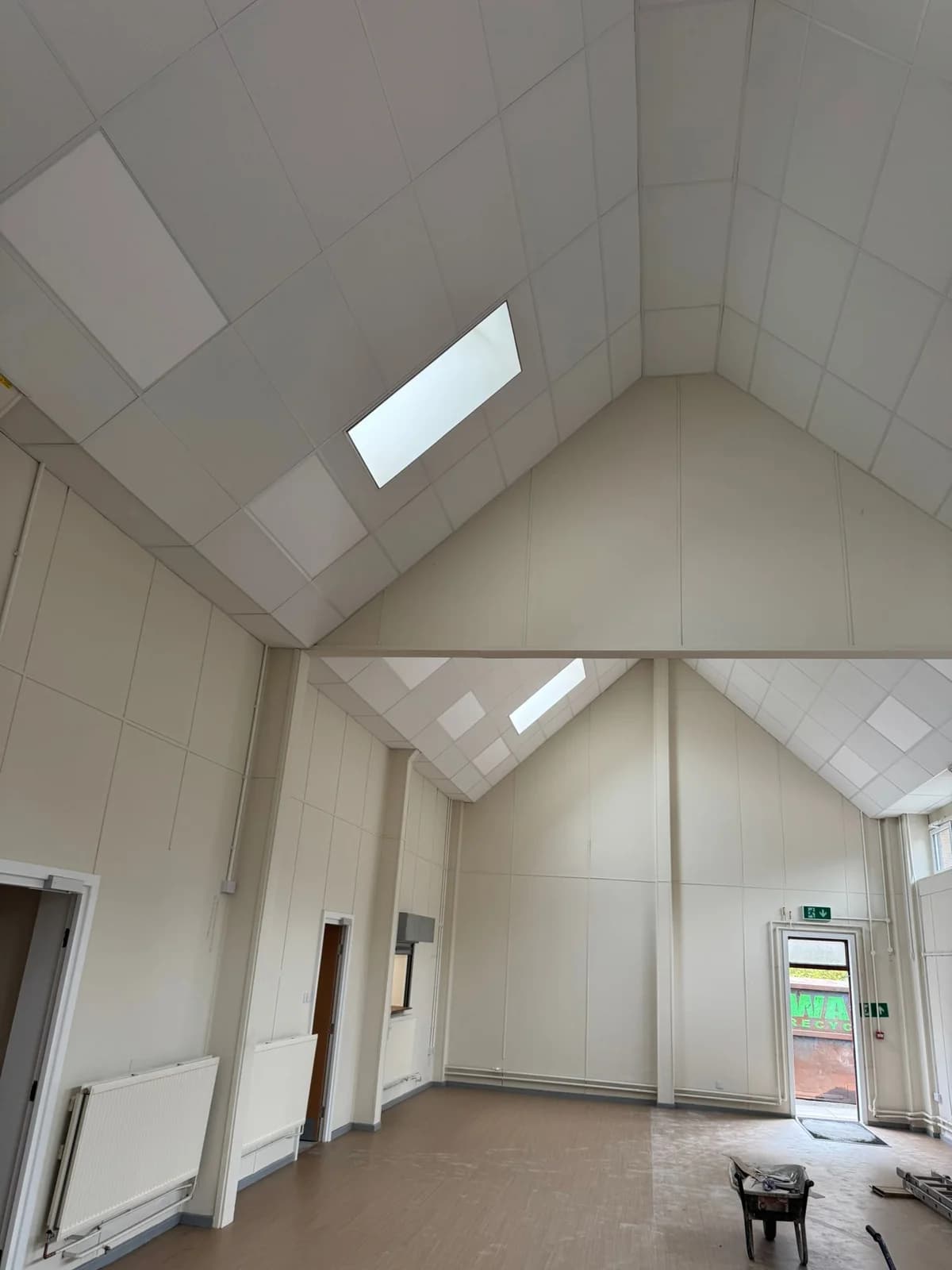 After the pitched suspended ceiling was completed around the Nottingham church rooflights