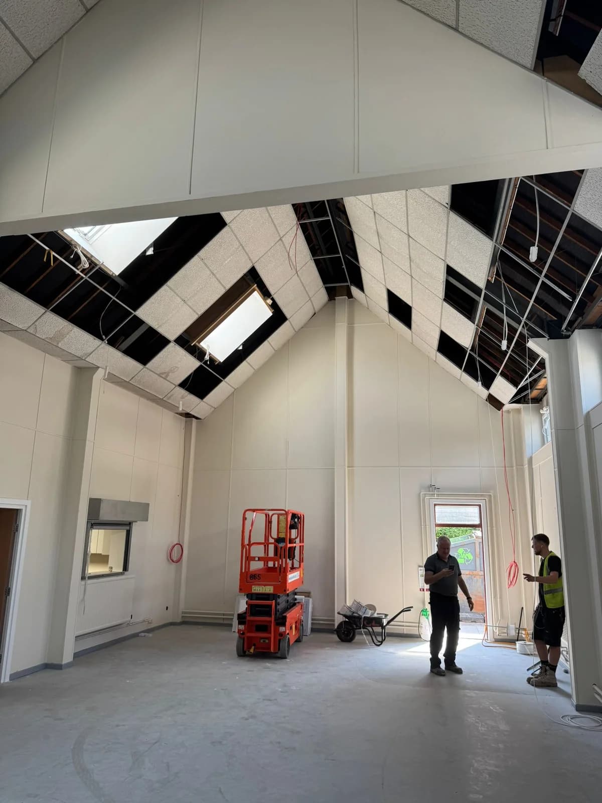 Before completion of suspended ceiling junctions at the Nottingham church