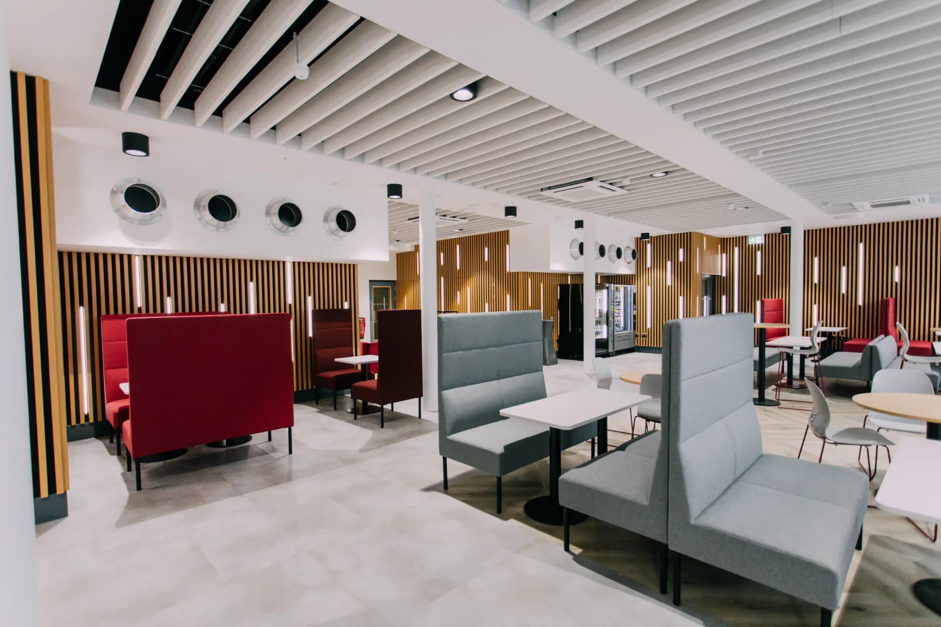 Suspended mineral fibre ceiling tile and grid detail on a UK commercial fit-out project